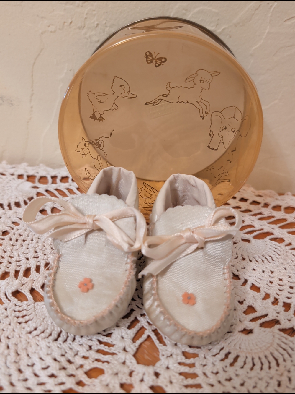 Ivory Baby Moccasin Shoes with Pale Pink Flower Detail